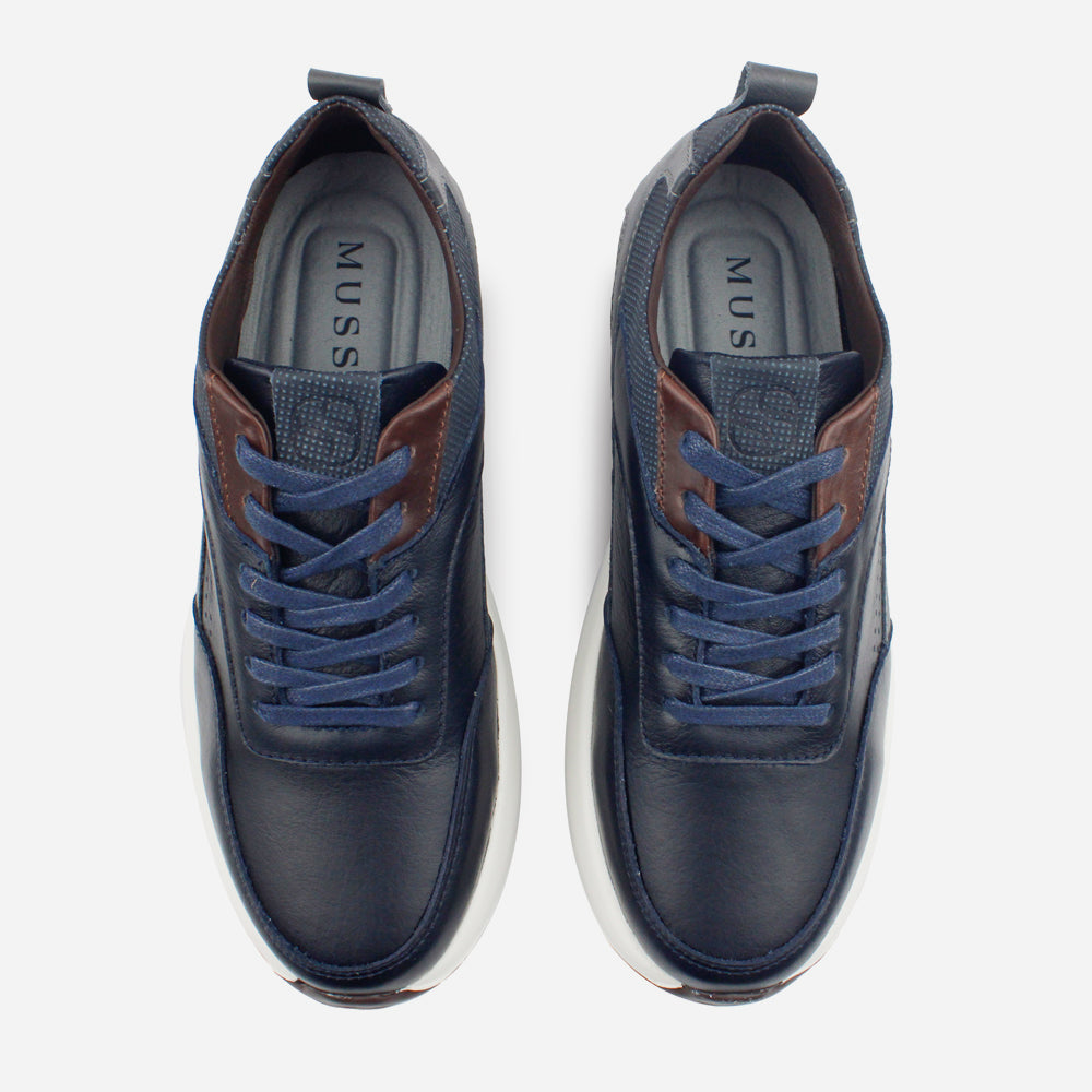 Tenis Sneakers alan de cuero para hombre - Azul