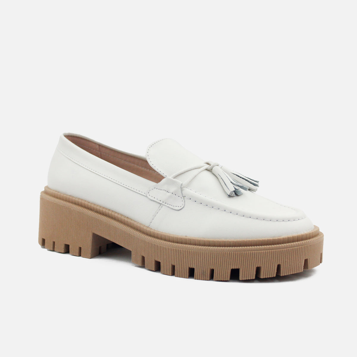 Mocasin tractorado olga de cuero para mujer - Hueso