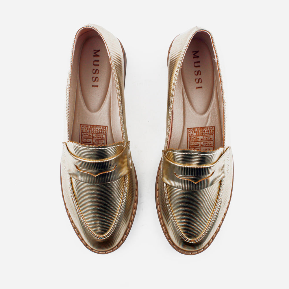 Mocasin plano vania de sintético para mujer - Oro