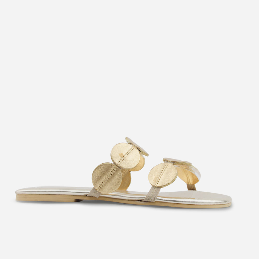 Sandalia plana sixtina de cuero para mujer - Oro