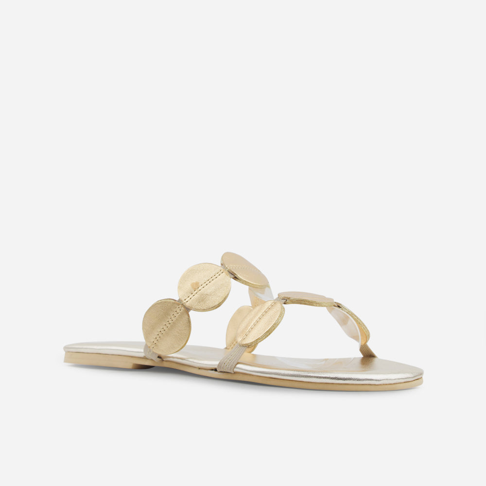 Sandalia plana sixtina de cuero para mujer - Oro