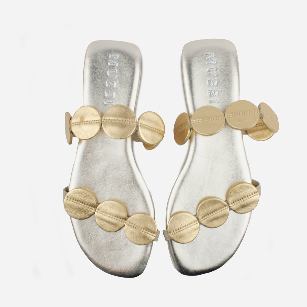 Sandalia plana sixtina de cuero para mujer - Oro