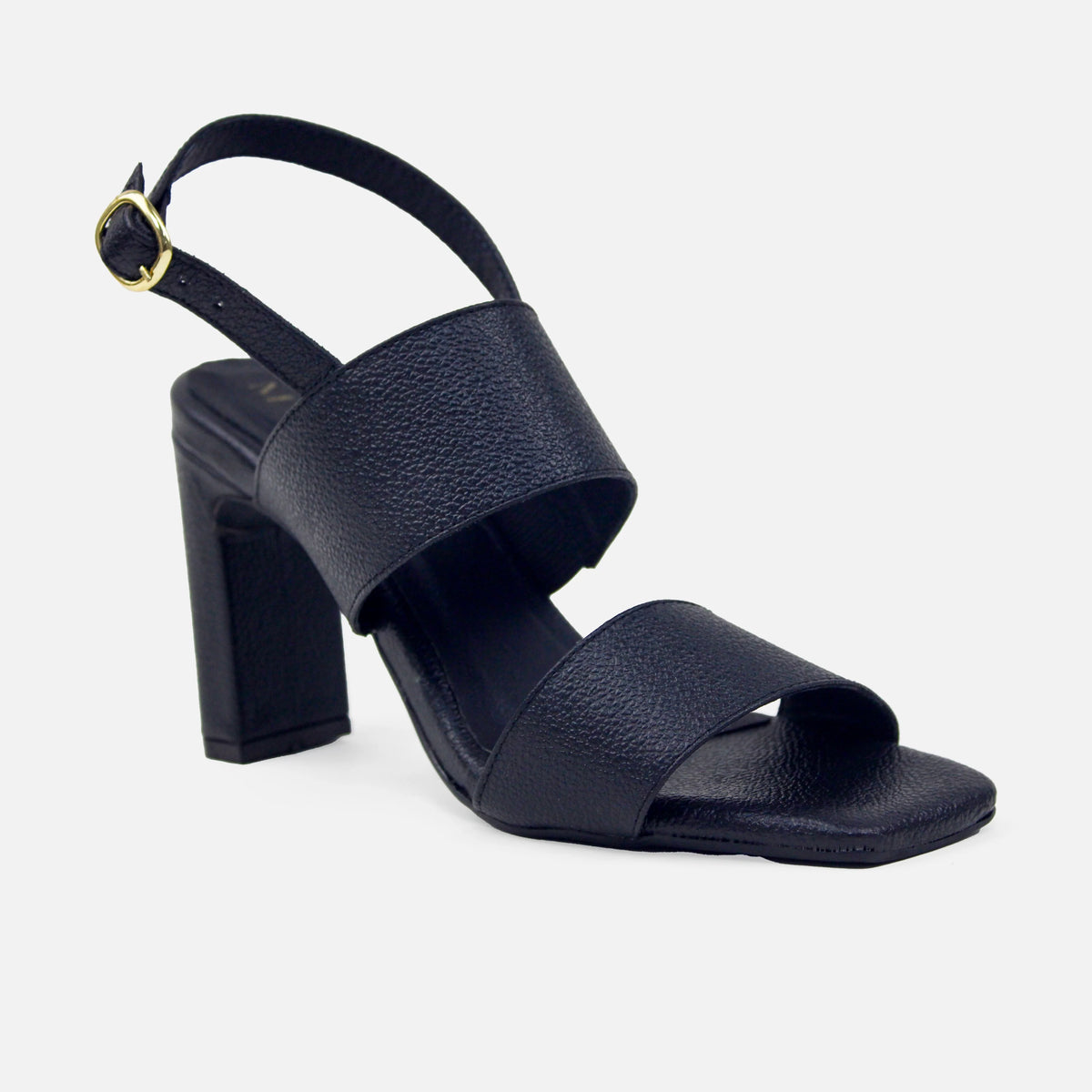 Sandalia tacon selia de cuero para mujer - Negro