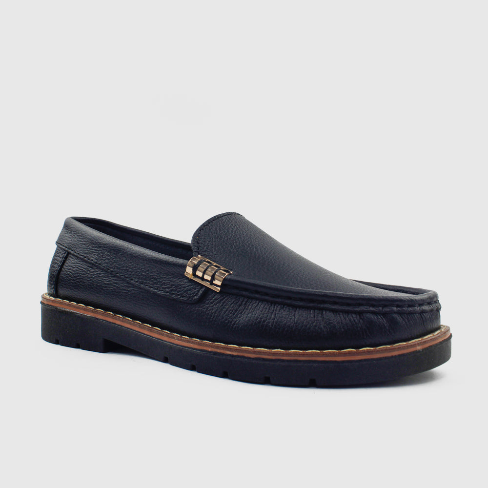 Mocasin plano ema de cuero para mujer - Negro