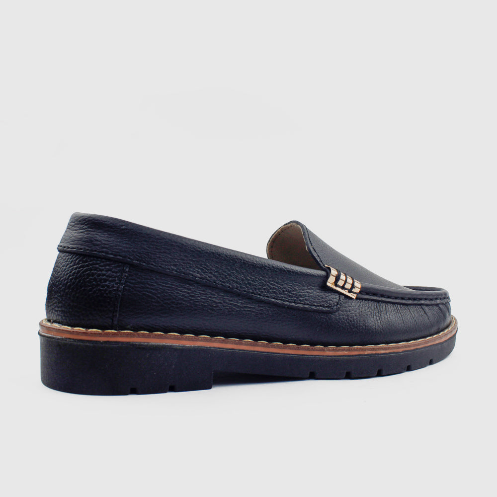 Mocasin plano ema de cuero para mujer - Negro