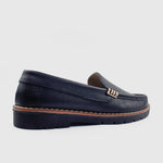 Mocasin plano ema de cuero para mujer - Negro