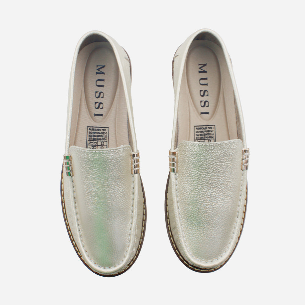 Mocasin plano ema de cuero para mujer - Champaña