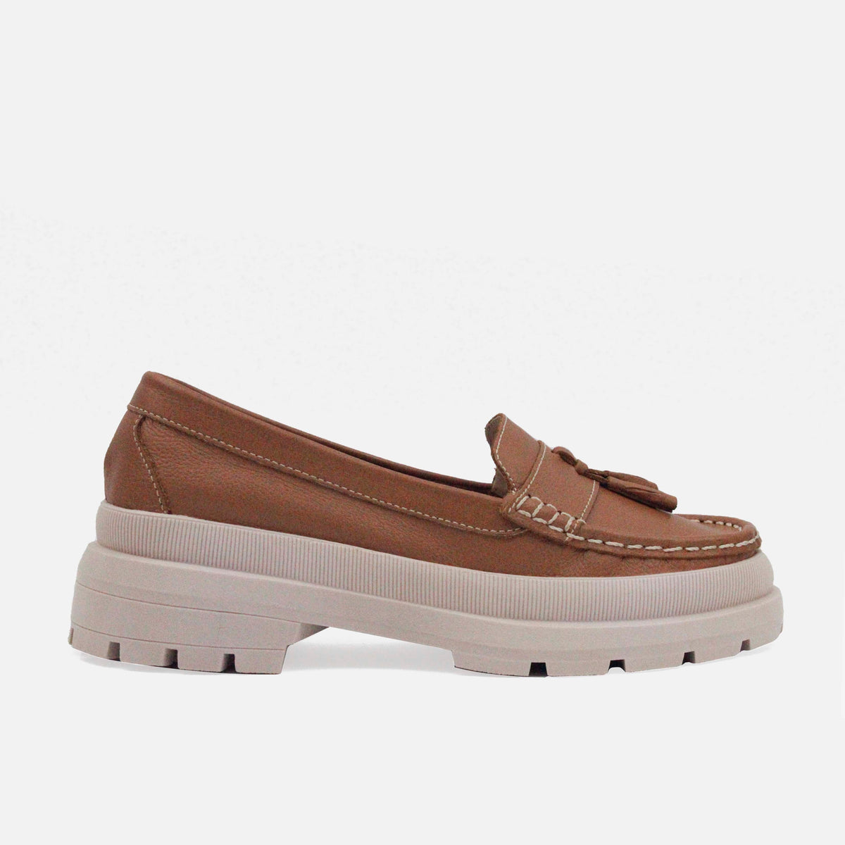 Mocasin tractorado elsa de cuero para mujer - Miel