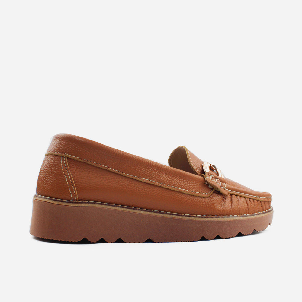 Mocasin plataforma ambarina de cuero para mujer - Miel