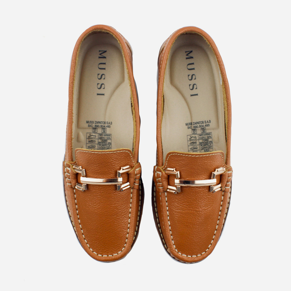 Mocasin plataforma ambarina de cuero para mujer - Miel