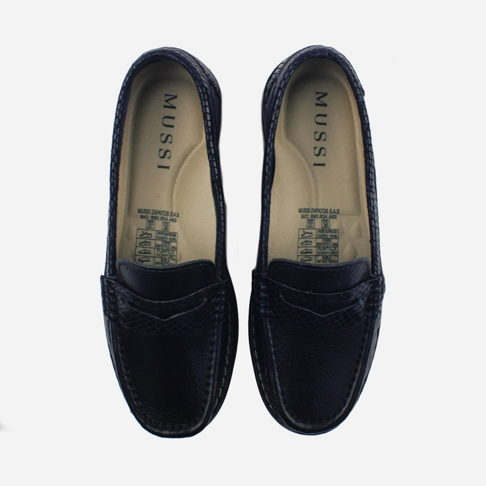 Mocasin tractorado lia de cuero para mujer - Negro