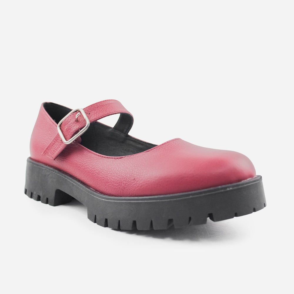 Mocasin tractorado camil de cuero para mujer - Vino