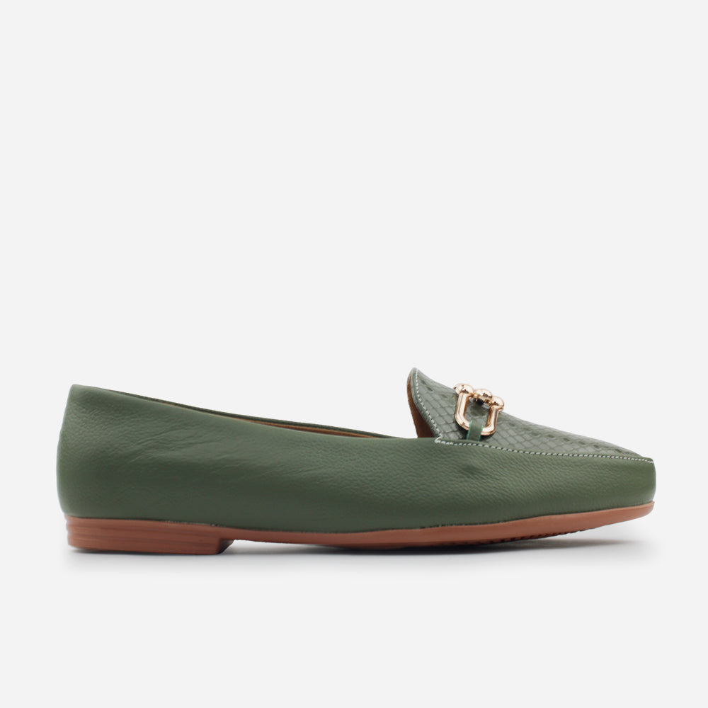 Mocasin sleeper bianca de cuero para mujer - Verde