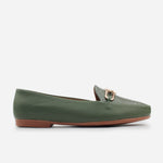 Mocasin sleeper bianca de cuero para mujer - Verde
