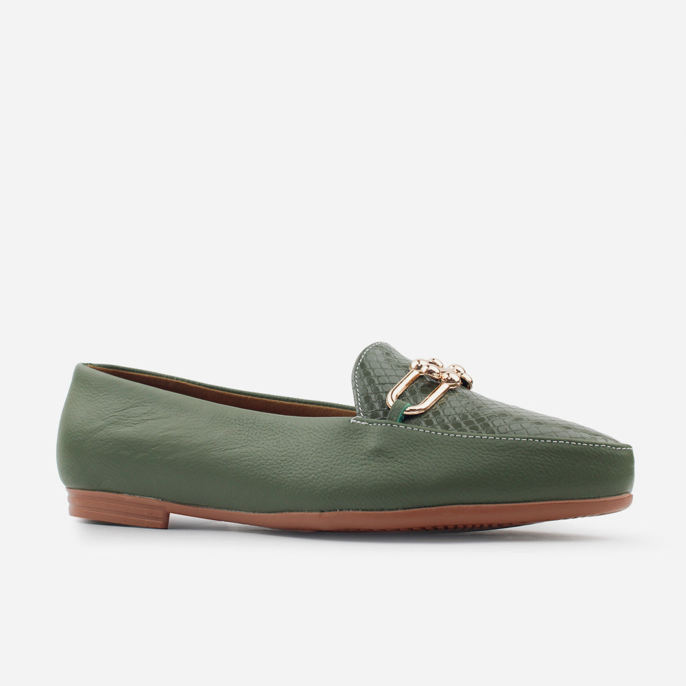 Mocasin sleeper bianca de cuero para mujer - Verde