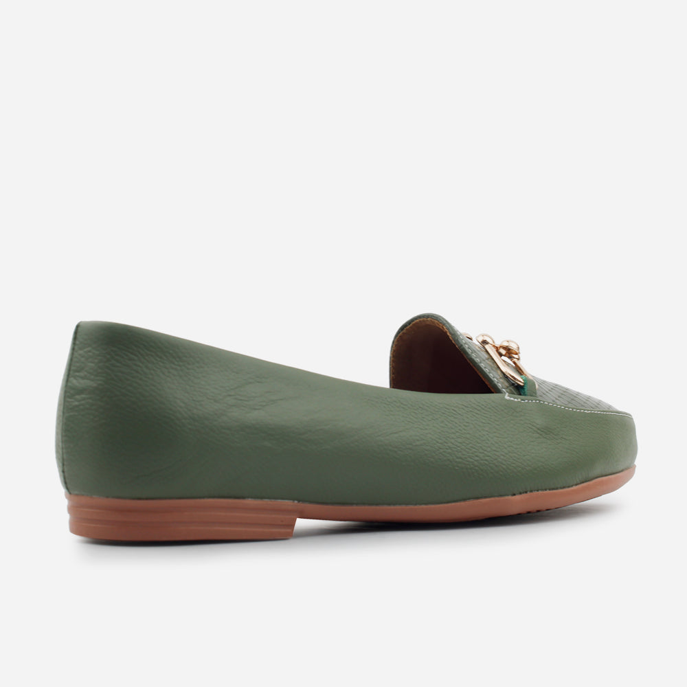 Mocasin sleeper bianca de cuero para mujer - Verde