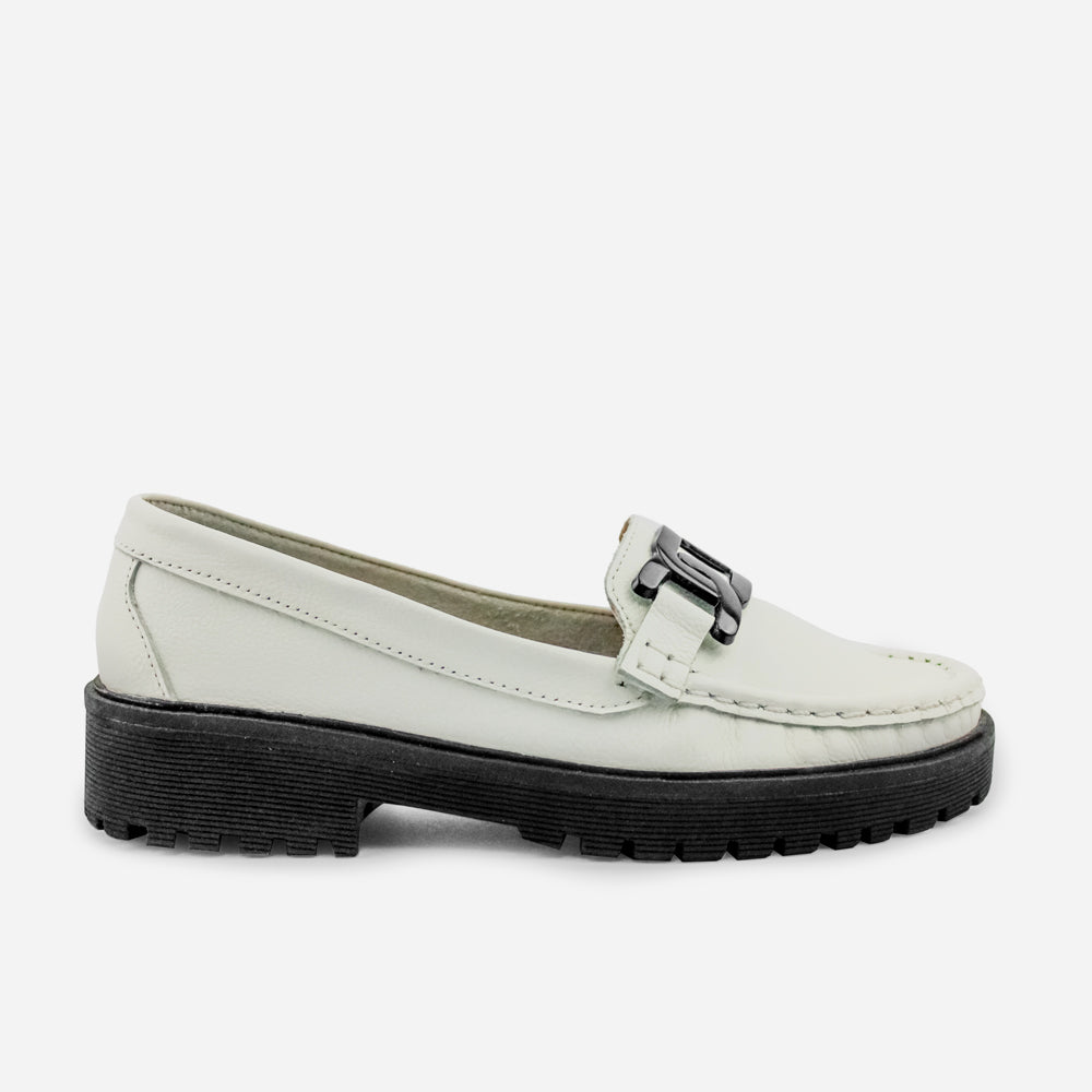 Mocasin tractorado lia de cuero para mujer - Blanco