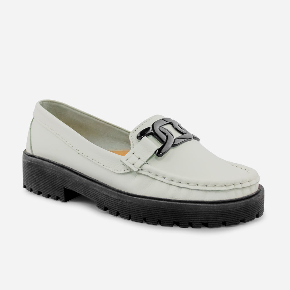 Mocasin tractorado lia de cuero para mujer - Blanco