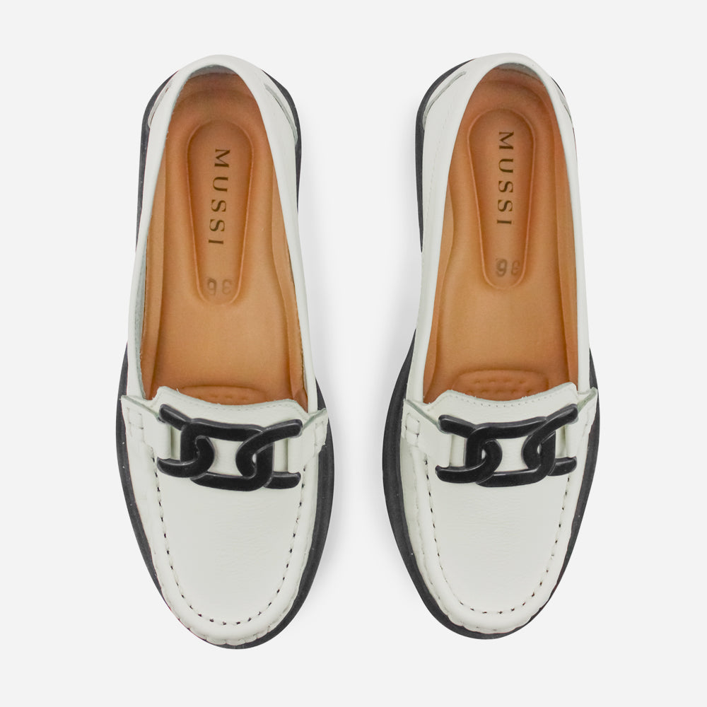 Mocasin tractorado lia de cuero para mujer - Blanco
