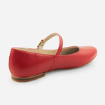 Baleta plana floral de cuero para mujer - Rojo