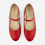 Baleta plana floral de cuero para mujer - Rojo