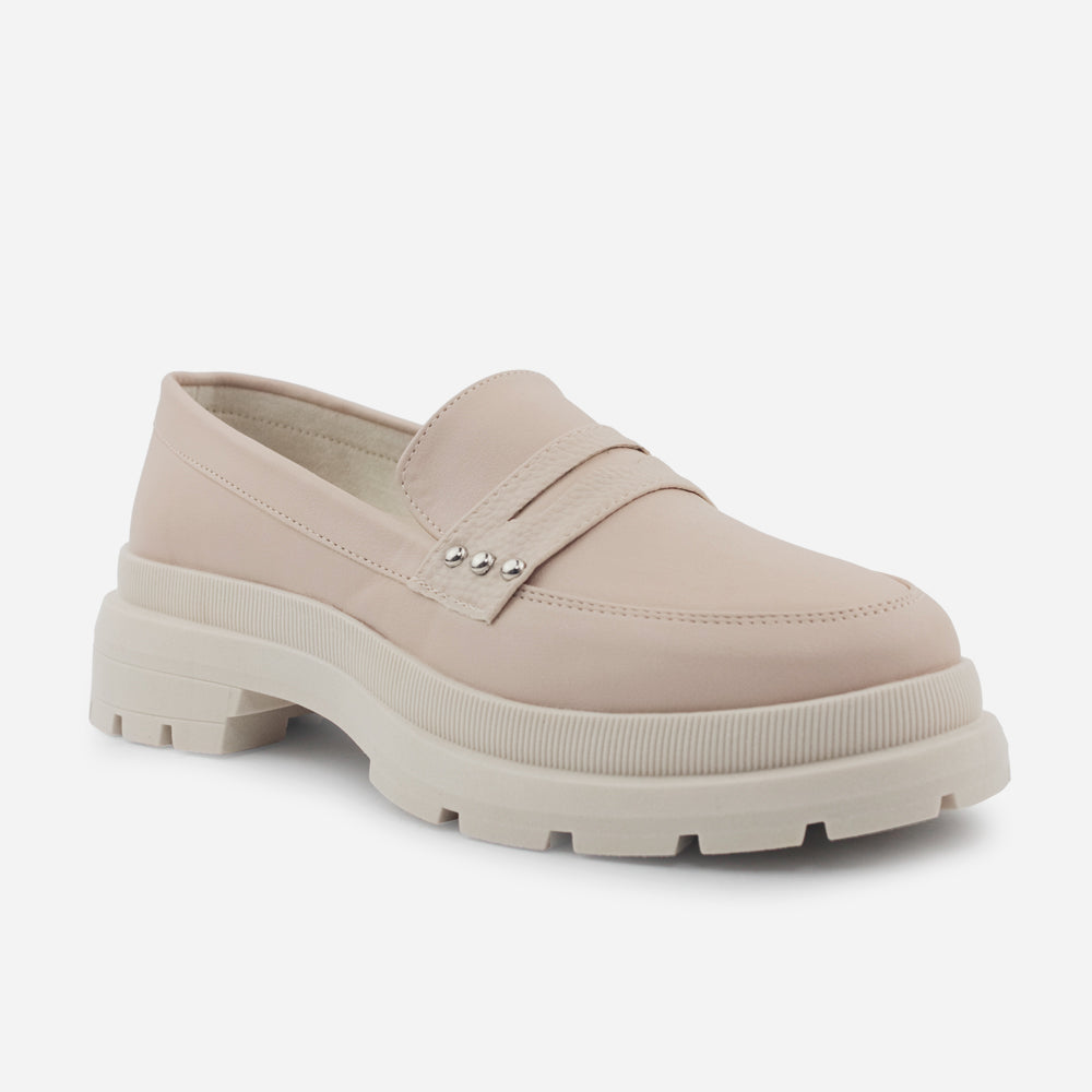 Mocasin tractorado mari de sintético para mujer - Nude