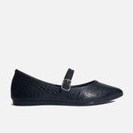 Baleta plana lilith de cuero para mujer - Negro