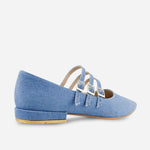 Baleta plana mary jane de textil para mujer - Azul