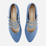 Baleta plana mary jane de textil para mujer - Azul