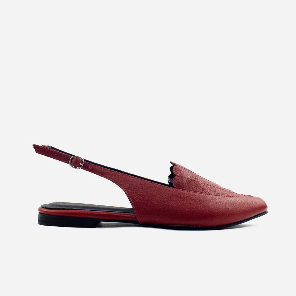 Baleta destalonada sarah de cuero para mujer - Vino