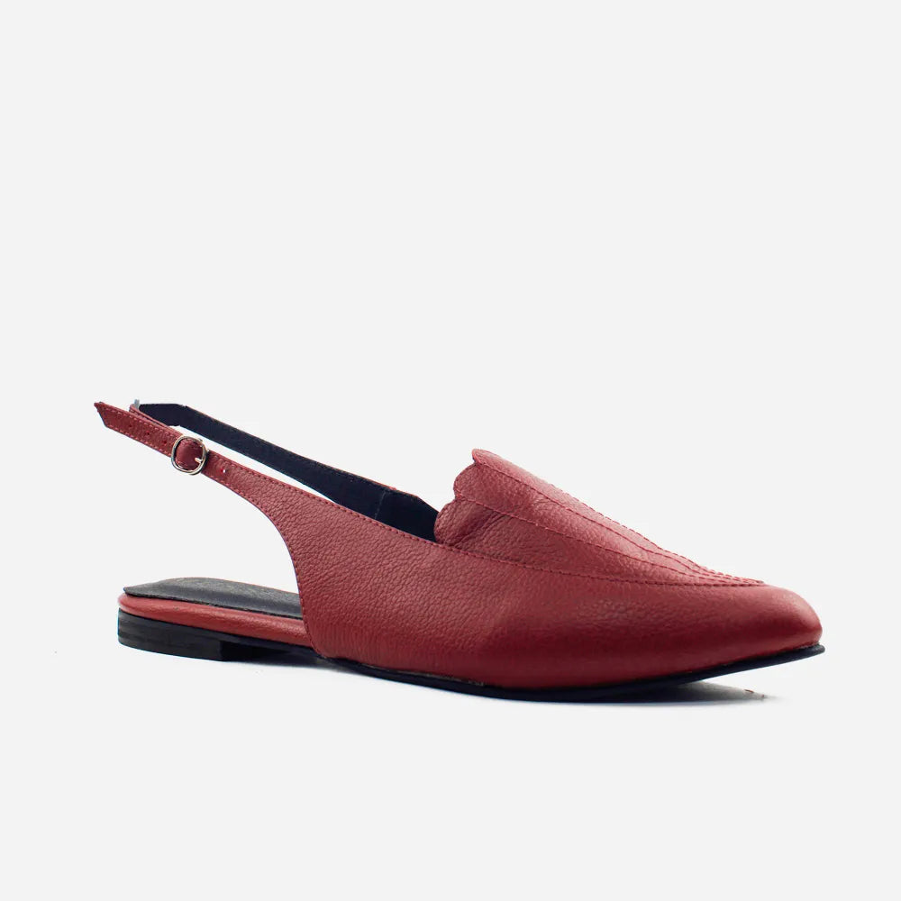 Baleta destalonada sarah de cuero para mujer - Vino