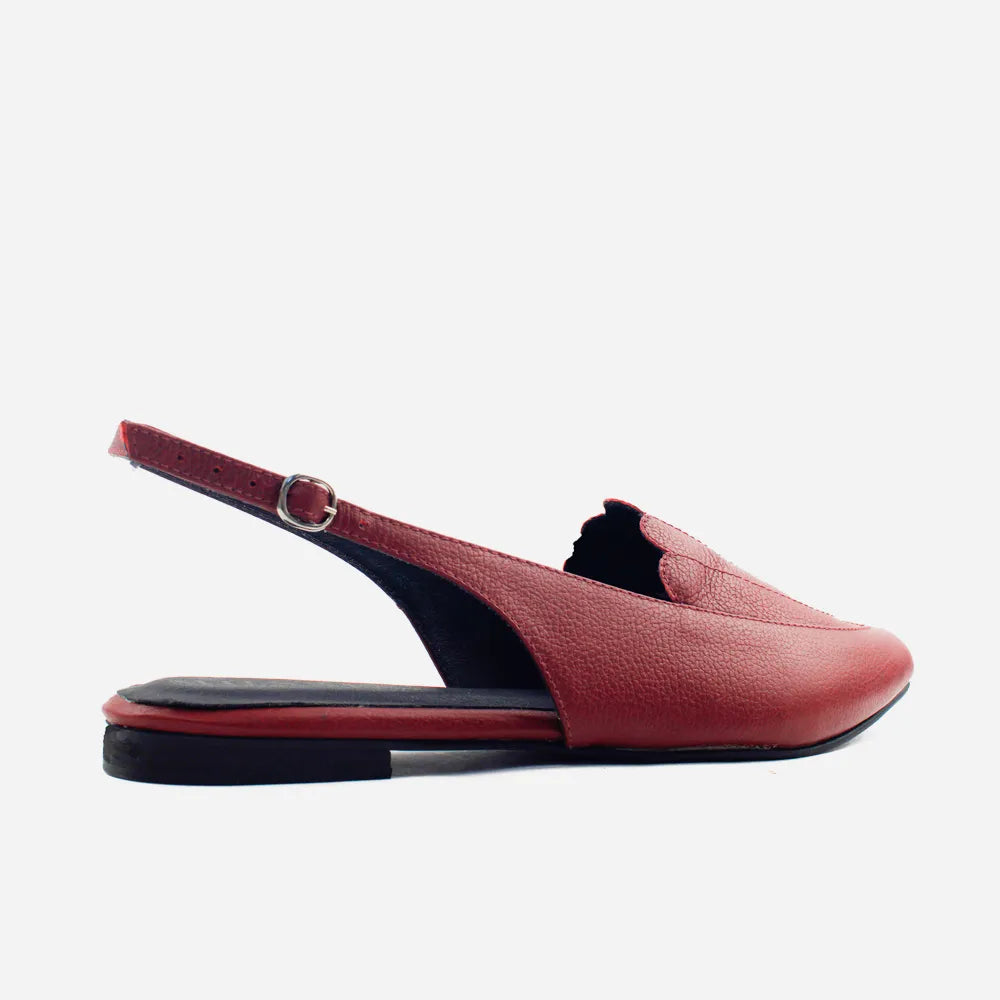 Baleta destalonada sarah de cuero para mujer - Vino