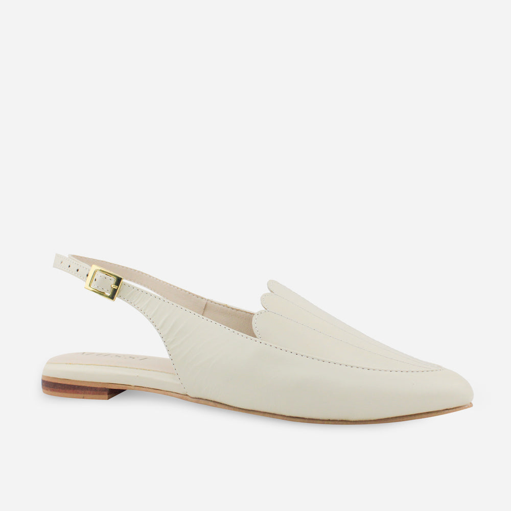 Baleta destalonada sarah de cuero para mujer - Hueso