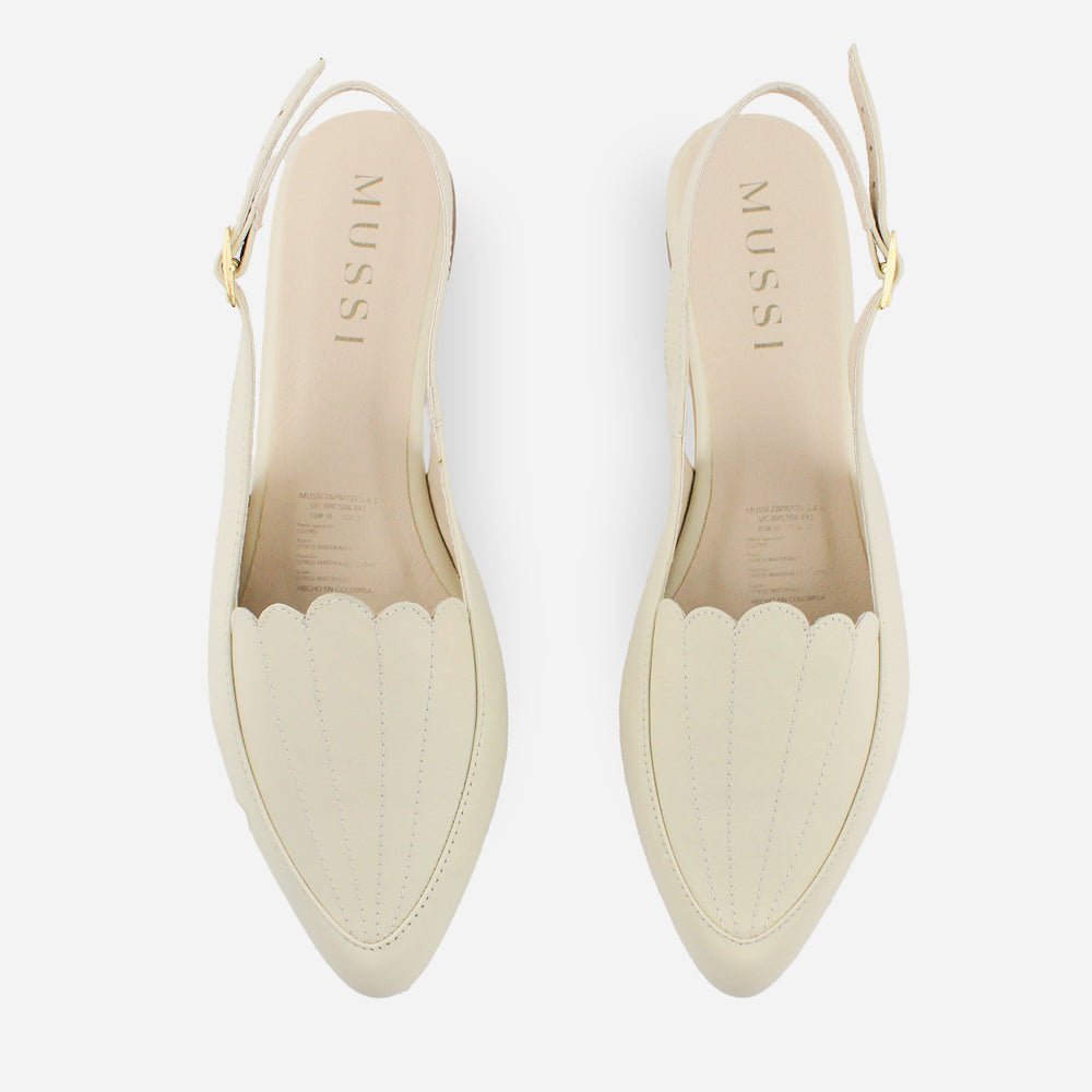 Baleta destalonada sarah de cuero para mujer - Hueso