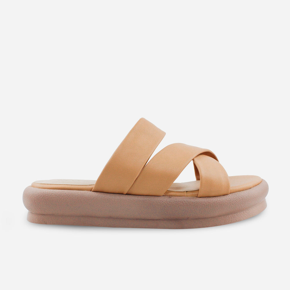Sandalia flatform diera de sintético para mujer - Almendra