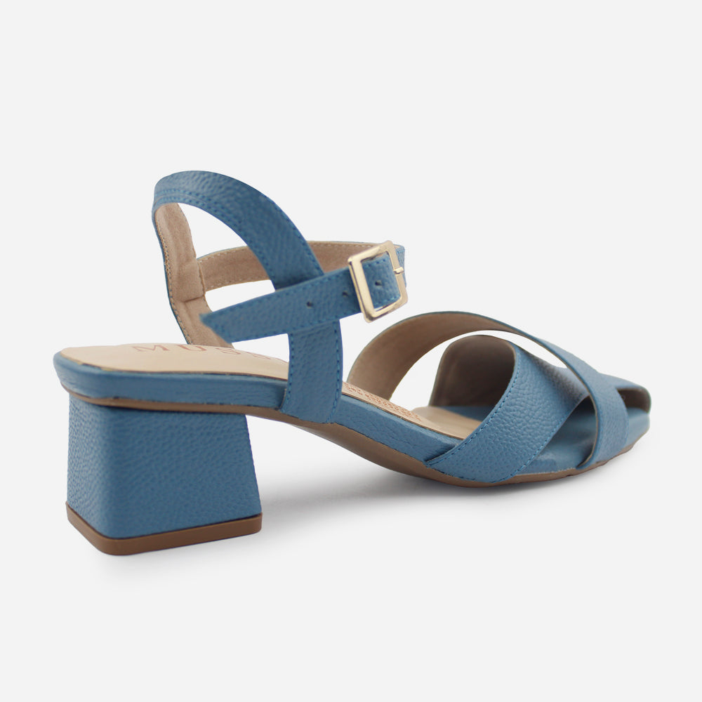 Sandalia tacon armonia de cuero para mujer - Azul