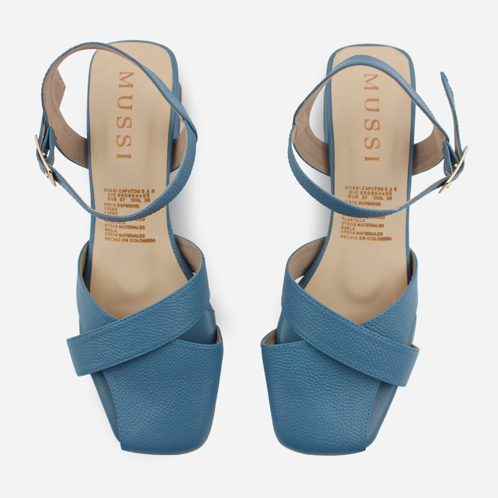 Sandalia tacon armonia de cuero para mujer - Azul