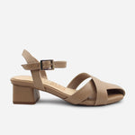 Sandalia tacon armonia de cuero para mujer - Almendra