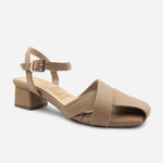 Sandalia tacon armonia de cuero para mujer - Almendra