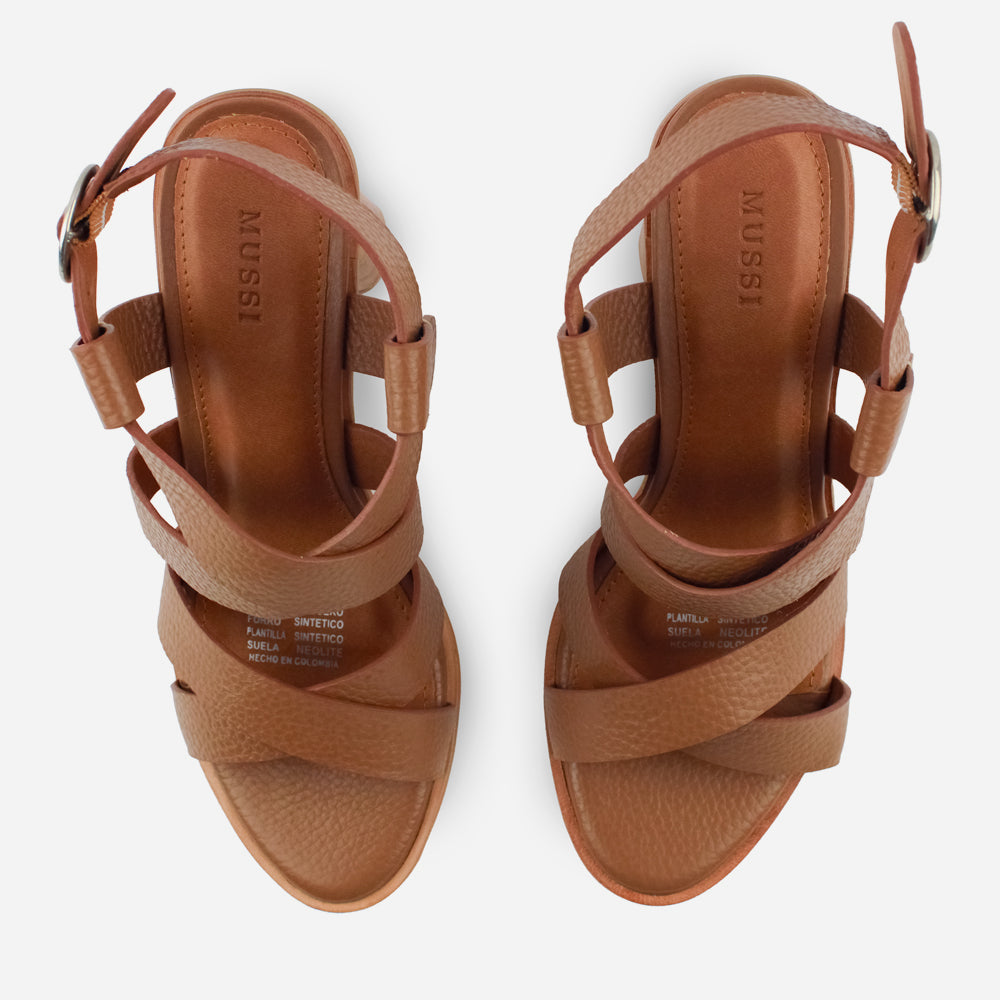 Sandalia tacon oilimpia de cuero para mujer - Almendra