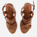 Sandalia tacon oilimpia de cuero para mujer - Almendra