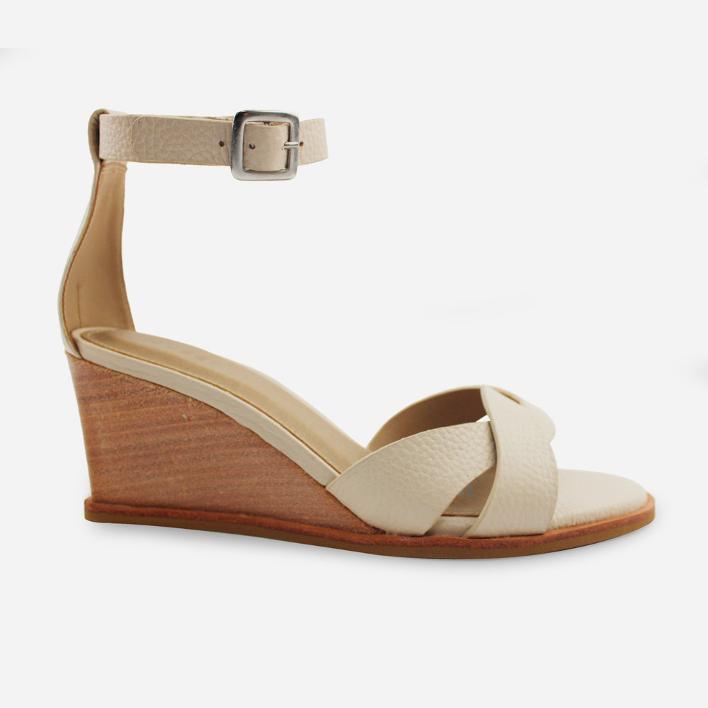 Sandalia plataforma saphera de cuero para mujer - Beige