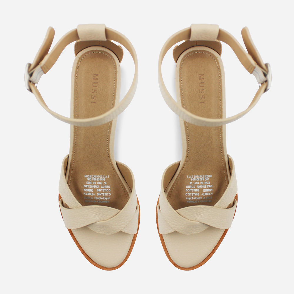 Sandalia plataforma saphera de cuero para mujer - Beige