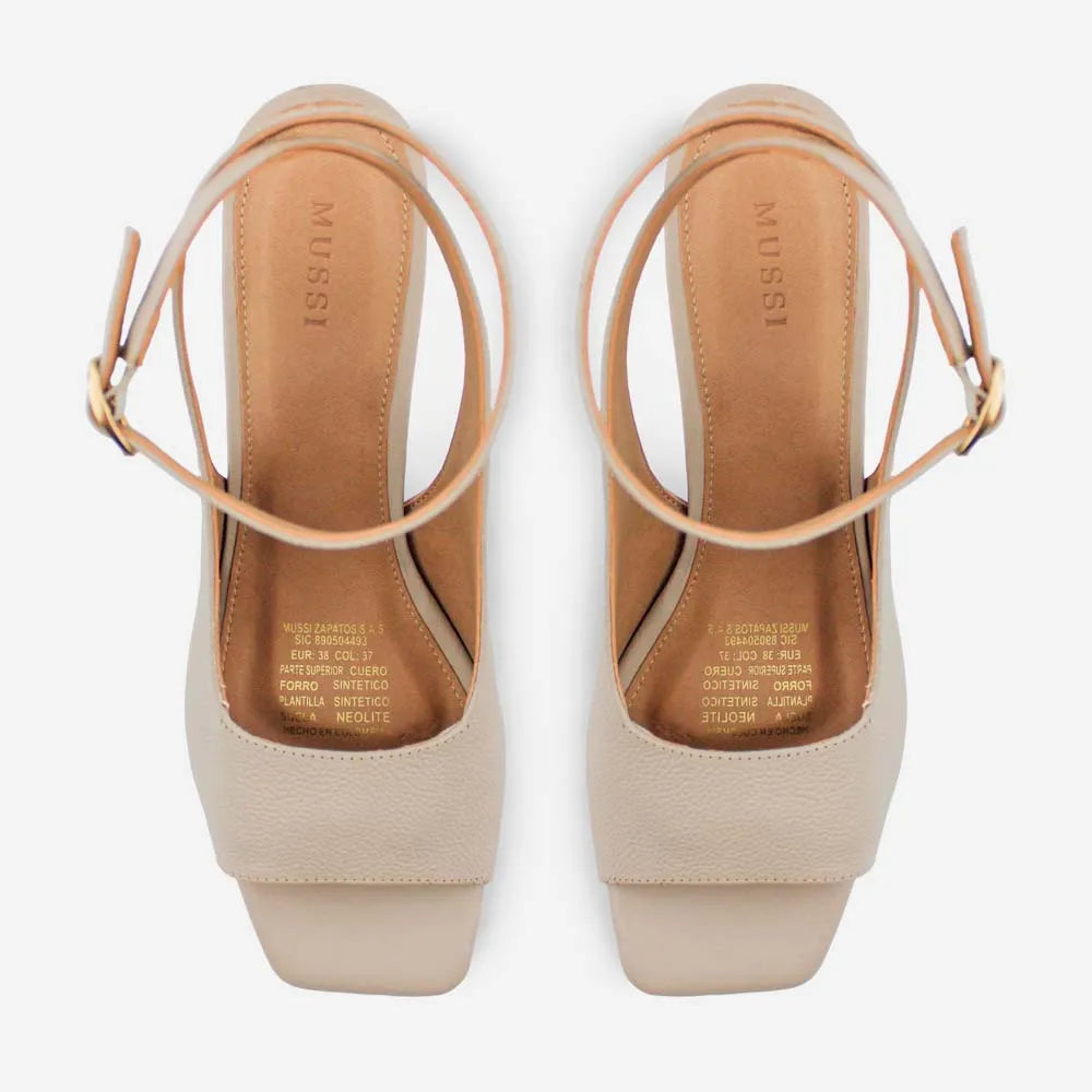 Sandalia tacon jasmine de cuero para mujer - Beige