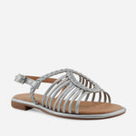 Sandalia plana flora de sintético para mujer - Plata