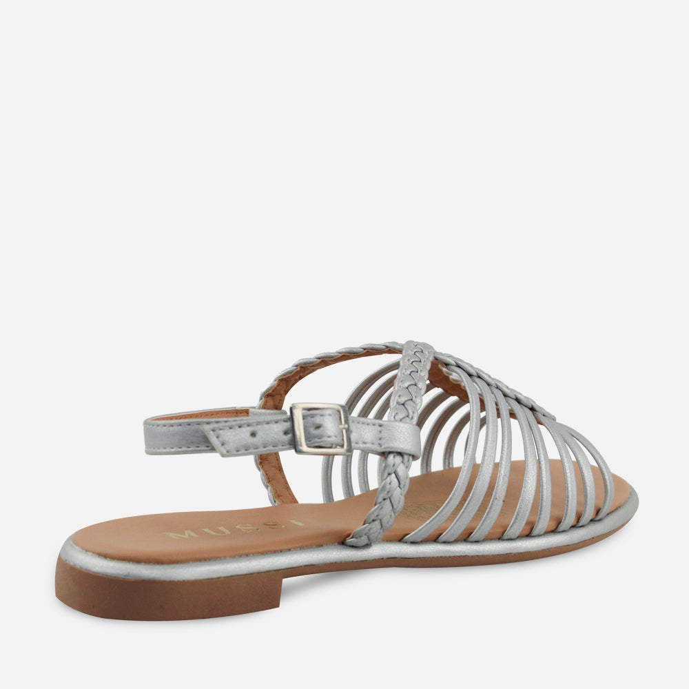 Sandalia plana flora de sintético para mujer - Plata