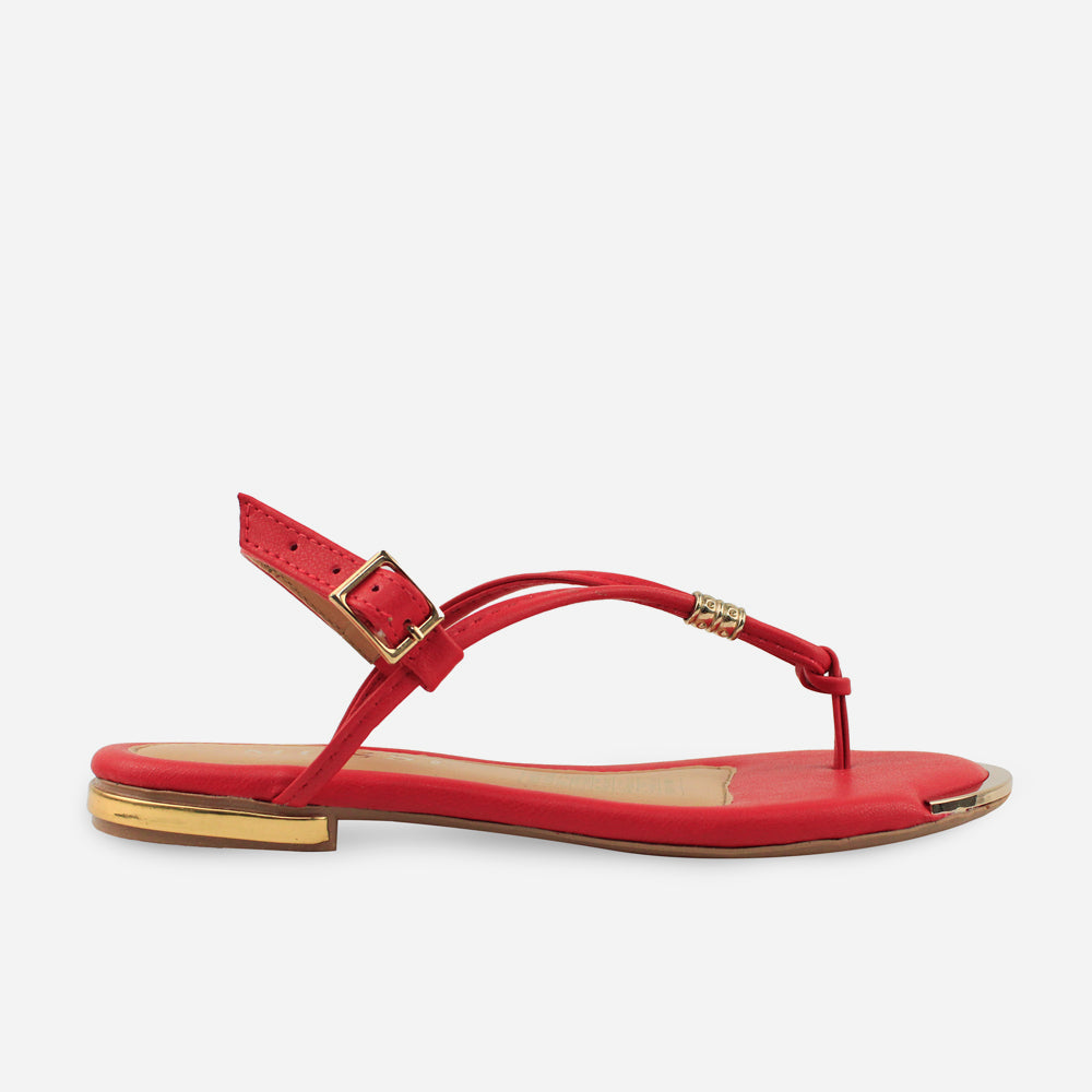 Sandalia plana leandra de sintético para mujer - Rojo