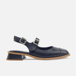 Baleta destalonada Mary Jane de cuero para mujer - Negro