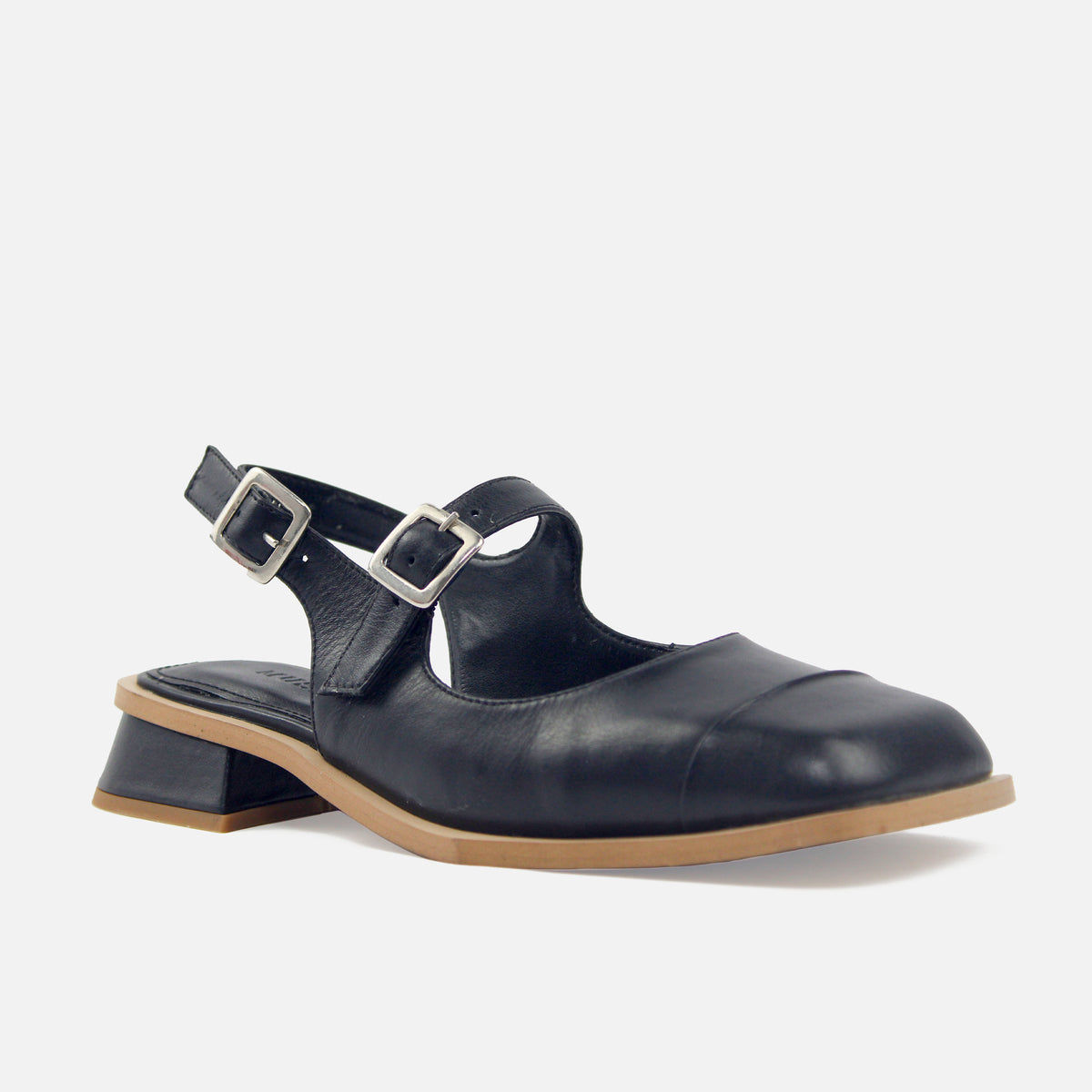 Baleta destalonada Mary Jane de cuero para mujer - Negro