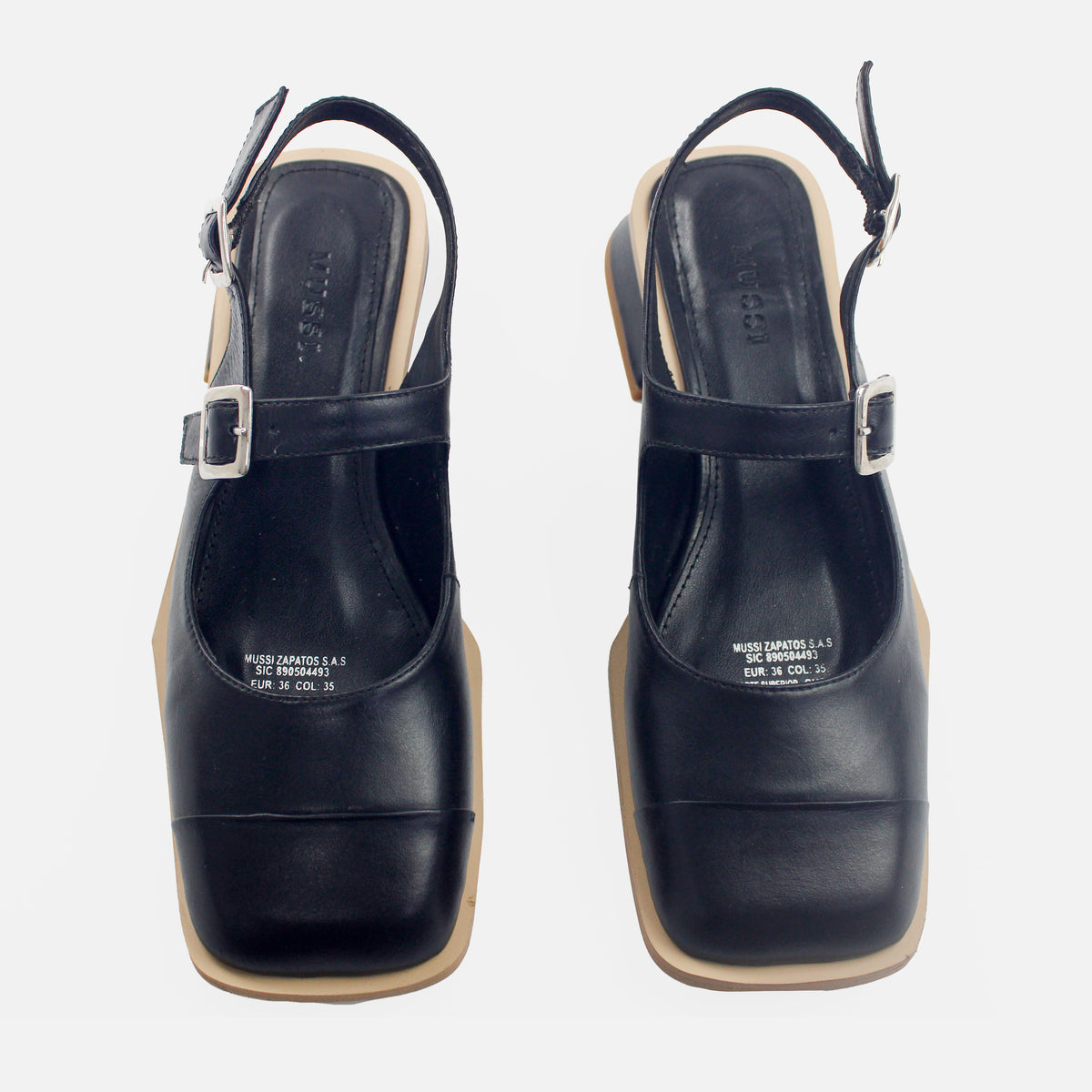 Baleta destalonada Mary Jane de cuero para mujer - Negro